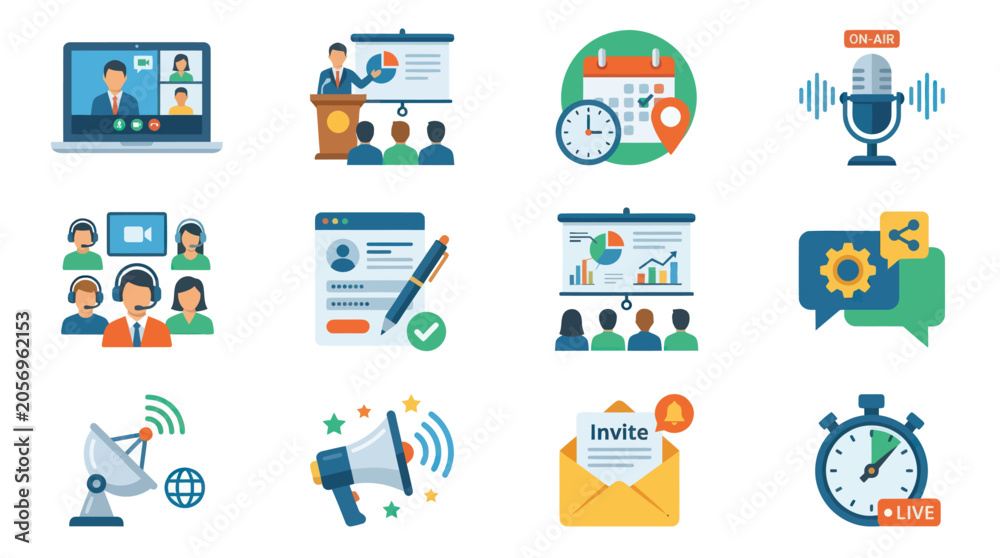 Fototapeta premium Business communication and productivity icons.