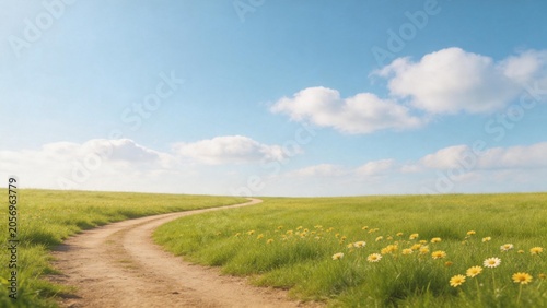 Country road through grassy field