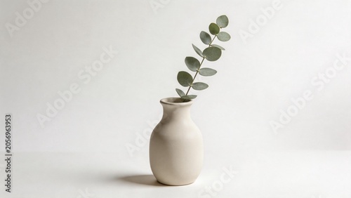 White vase with green leafy branch