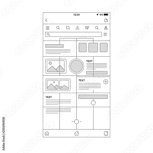 Mobile app user interface wireframe layout design blueprint