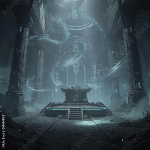 Ancient Temple Interior Fantasy Game Concept Art, Cinematic Key Visual｜古代神殿の内部 ファンタジーゲームコンセプトアート 和風幻想｜古代神殿の内部 ファンタジーゲームコンセプトアート