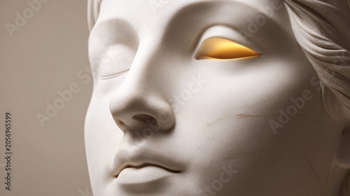 Minimalist fine art photography, close-up of a female marble statue waking up,