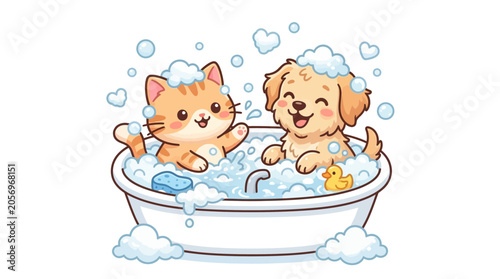 Cat and dog in bathtub together.