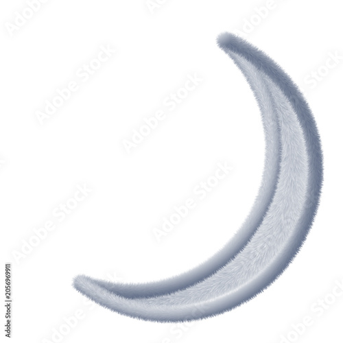 Silver Furry Crescent Moon with Soft Fluffy Texture and Elegant Moonlight Style