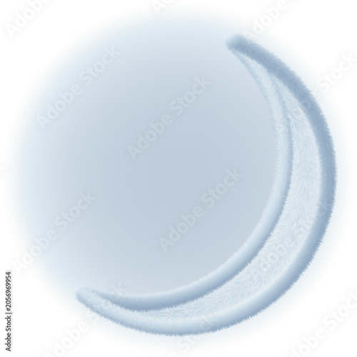 Soft Fluffy Crescent Moon Illustration with Calm Blue Fur Texture