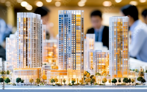 Scale Model of Modern High Rise Residential Buildings at an Architectural Exhibition Showcase