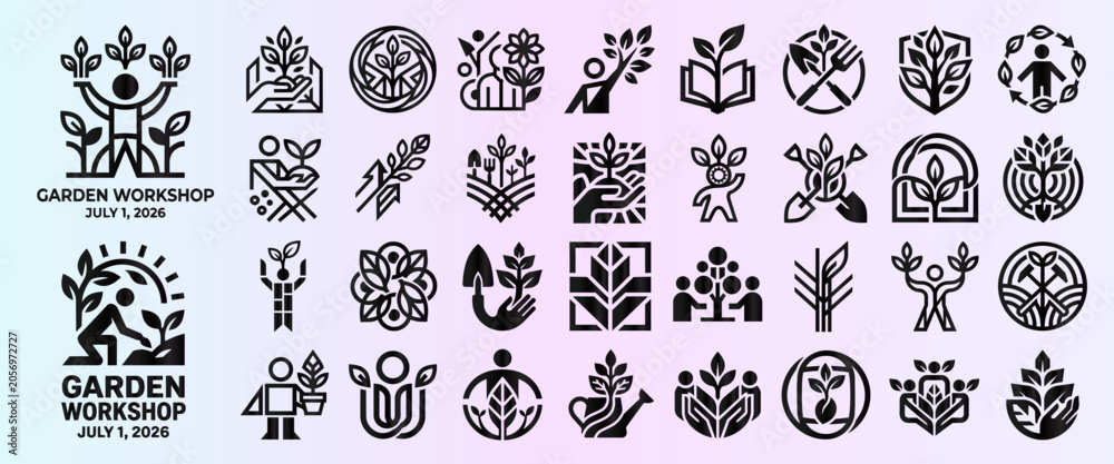 Obraz premium Minimalist Garden Workshop Logos and Nature Icon Collection