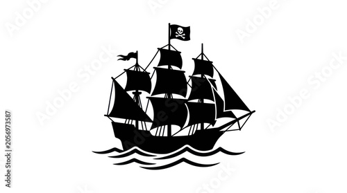 Quadro em tela Pirate Ship Sailing on Ocean Waves.