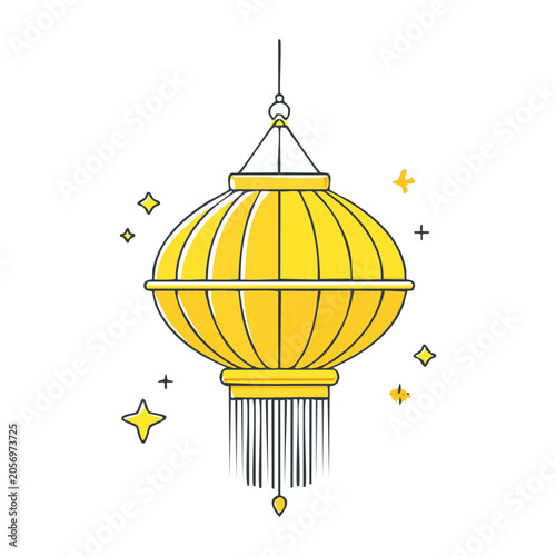 Yellow flat design lamp with stars and plus signs