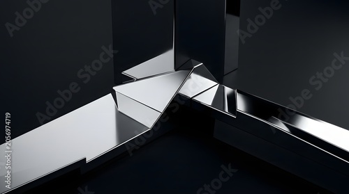 Abstract metallic architecture chrome and black geometric shapes