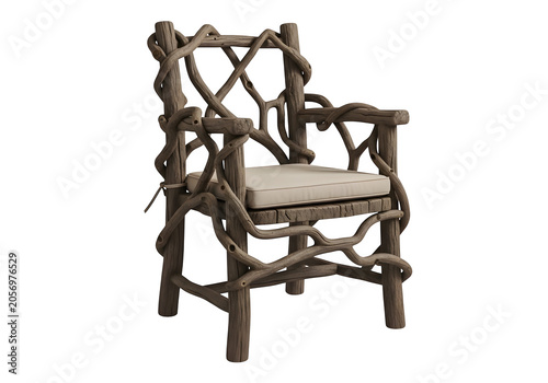 Wooden beach chair with woven seat and armrests