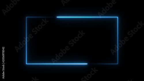 Canvastavla 4k Abstract neon glowing frame rectangle illustration in cyan and blue color 4k illustration