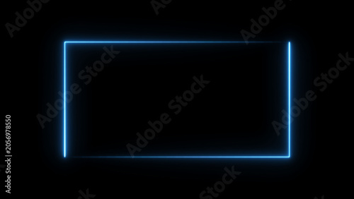 4k Abstract neon glowing frame rectangle illustration in cyan and blue color 4k illustration. neon Rectangle icon illustration. on a black background.