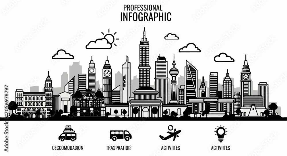 Obraz premium Black And White Cityscape Illustration.