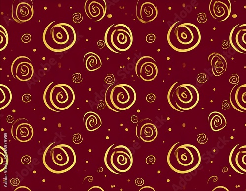 Golden Spiral Pattern Repeating on Dark Red Background