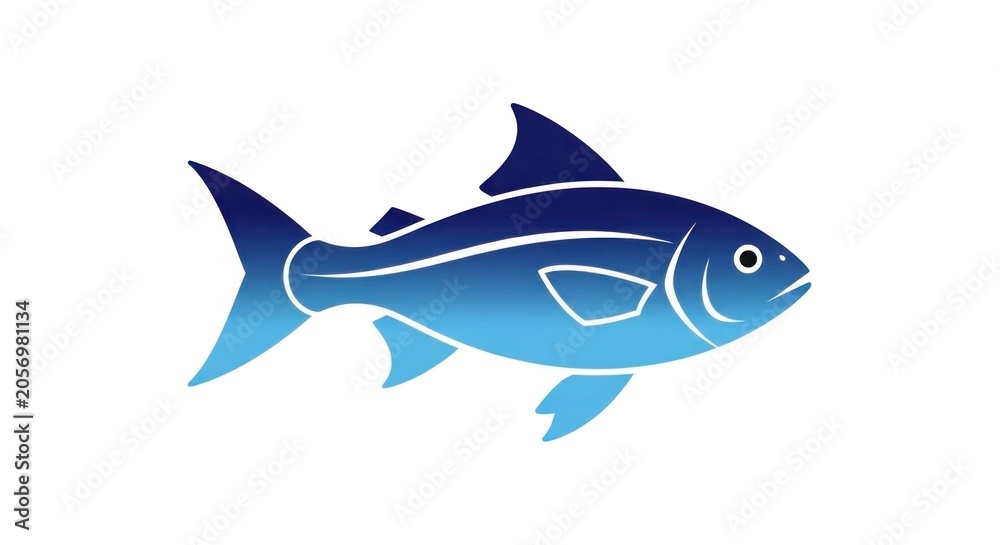 Fototapeta premium A blue fish swimming in an ocean with a white background.