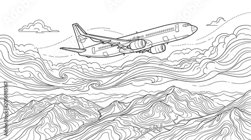Fotografie Airplane flying through the sky high.