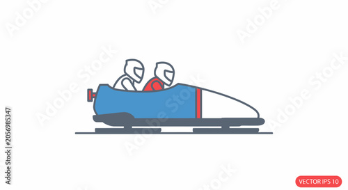 Bild auf Leinwand Two people in a blue bobsled.