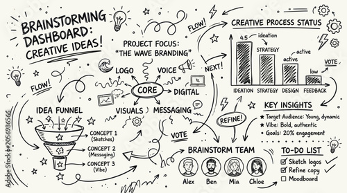 Creative Brainstorming Dashboard Featuring Idea Funnel Sketching Concept