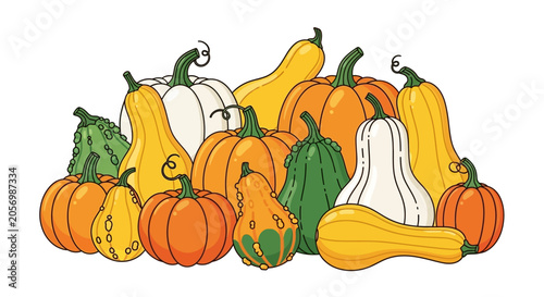 Bild auf Leinwand Variety of Pumpkins and Squashes.