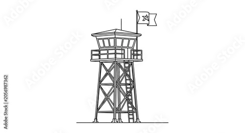 Canvas Print Watchtower with flag on top structure.