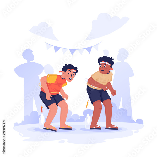 Traditional Festival Game of Pencil in Bottle Game During Independence Day Celebration Vector Illustration
