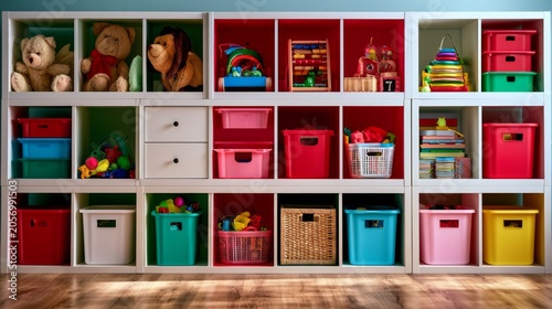 Colorful Preschool Storage System for Educational Toys and Supplies Organized in Playful Design