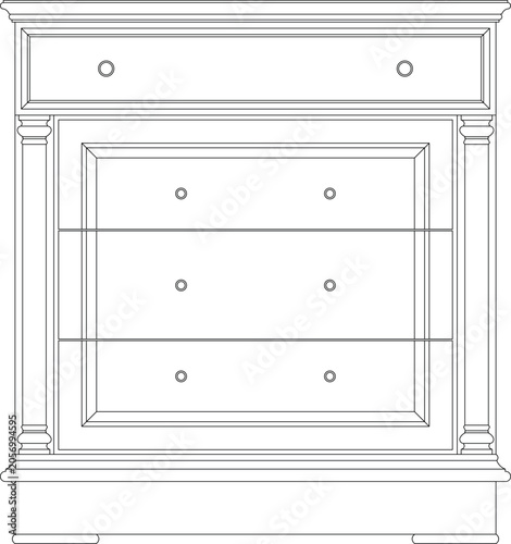 Schilderij op canvas Technical line art of a classical chest of drawers or dresser in front elevation view