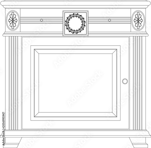 Fotografie Technical line art of a classical cabinet or armoire showing front elevation view