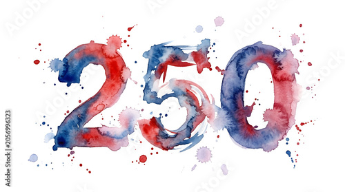 250 watercolor numbers, isolated on transparent background