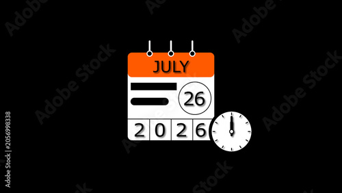 July month 26 date calendar illustration. 2026 calendar and creating a stunning illustration. 4k illustration.