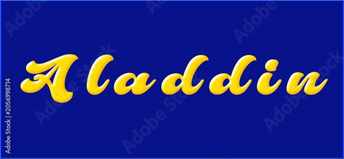 3D Aladdin Text Effect with Glossy Gold Lettering Isolated on Royal Blue Background