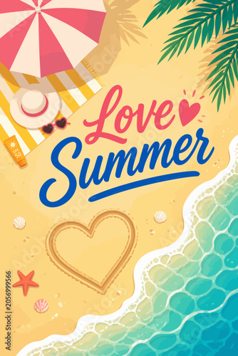 Love Summer Beach Vector Illustration Vacation Poster Design