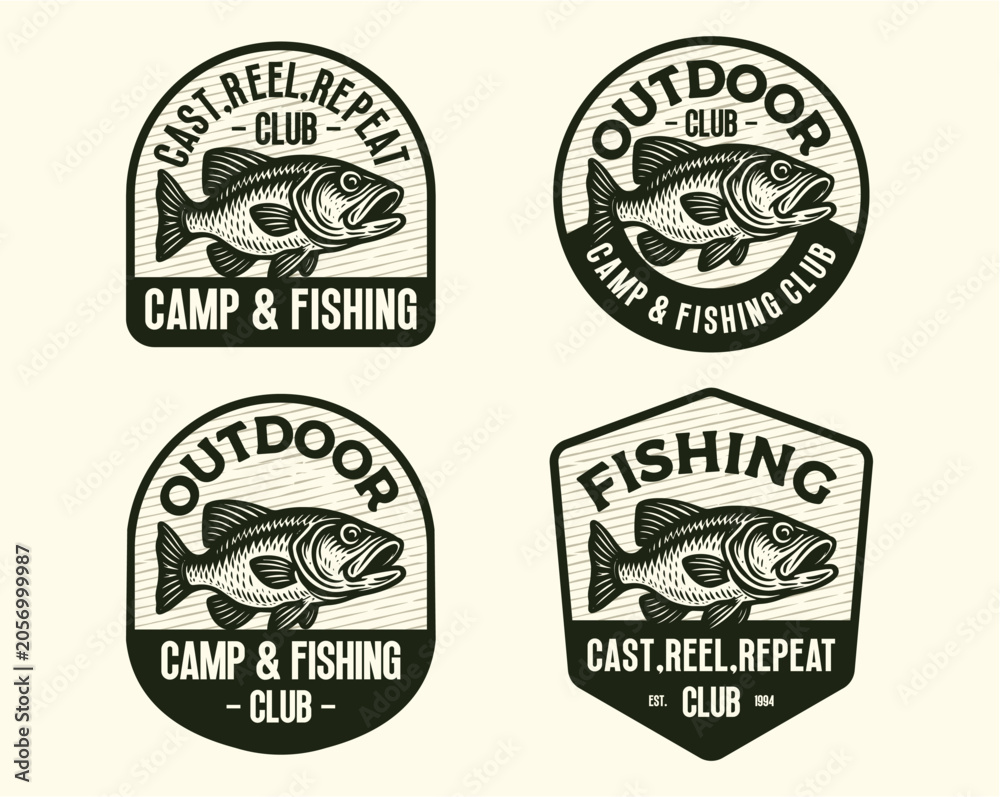 Fototapeta premium VINTAGE FISHING OUTDOOR ADVENTURE LOGO BADGE PATCH FOR HAT, T-SHIRT, STICKER