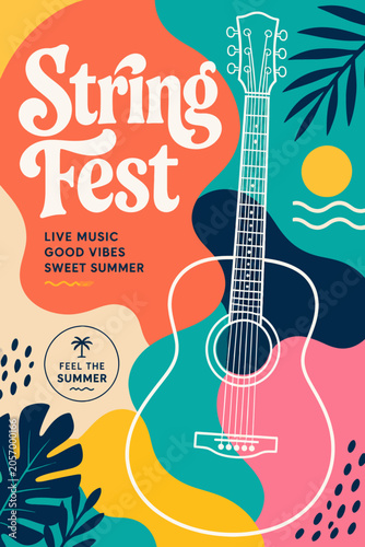 Retro Summer String Fest Music Festival Poster Vector Illustration