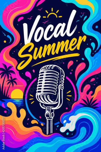 Vocal Summer Music Event Vector Illustration with Retro Microphone