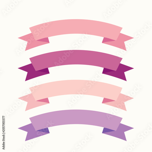 Four colorful ribbons are arranged vertically in a decorative design on a white background