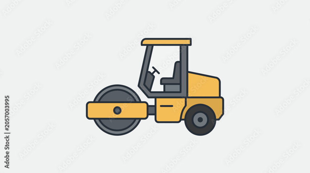 Fototapeta premium Yellow road roller vehicle vector icon for asphalt compaction