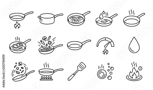 Pan Frying Thin Line Icon Set Cooking Kitchen Vector EPS 10
‎