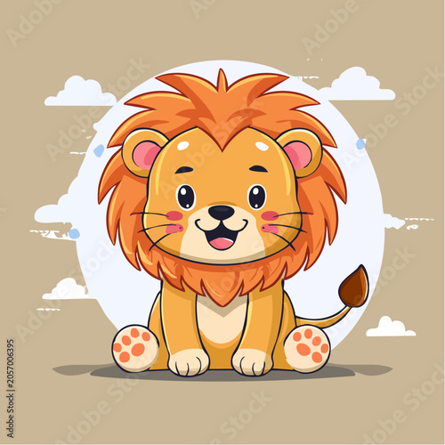 Happy Little Lion Character with Big Mane and Friendly Smile
