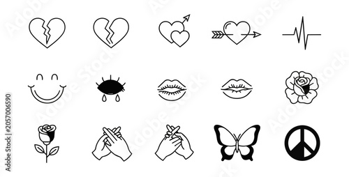 Set of white icons on black background