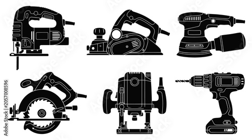 Construction and Woodworking Power Tool Icon Collection