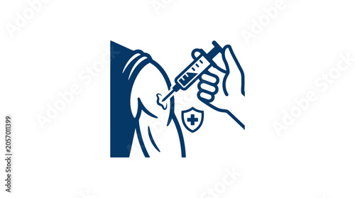 Obraz na płótnie Vaccination syringe delivers a dose to a human arm to ensure medical protection and immunity against viruses
