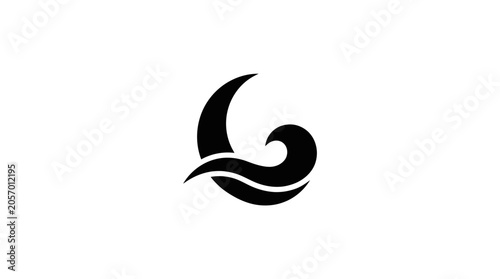 Foto Crescent wave icon displays a minimalist black silhouette of a curved tide flowing within a circular frame