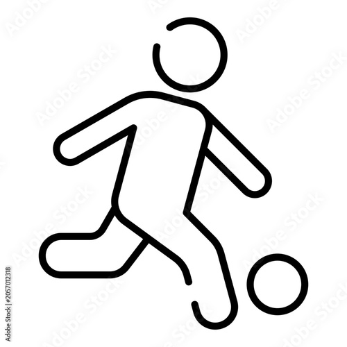 Person kick a ball, football player black line icon