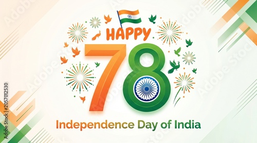Happy 78th Independence day of India. Freedom celebration greeting card.