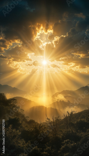 Majestic sunrise over mountain landscape nature scene serene atmosphere inspirational viewpoint