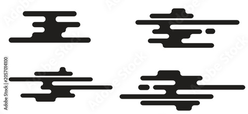 Japanese Traditional Cloud Elements Set - Minimalist Asian Wave and Mist Vectors. A collection of traditional Japanese cloud patterns and stylized oriental mist elements.
