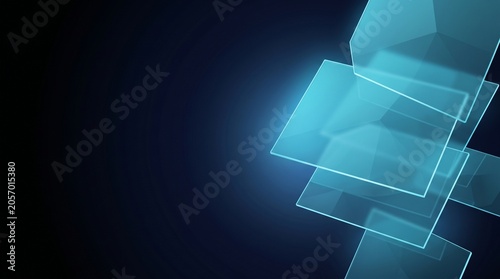 Cyan Glass Squares Background With Layered Transparent Frames on Dark Blue Digital Copy Space