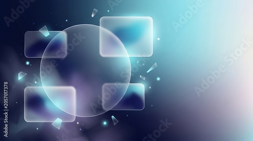 Dark Glassmorphism Interface Background With Floating Rounded Cards and Central Circle Copy Space
